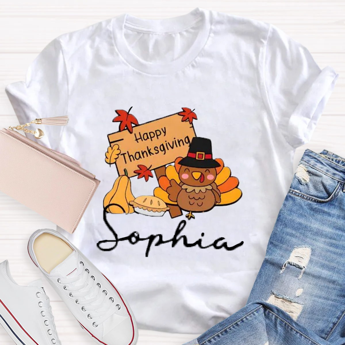 Personalized Name Happy Thanksgiving Teacher T-Shirt