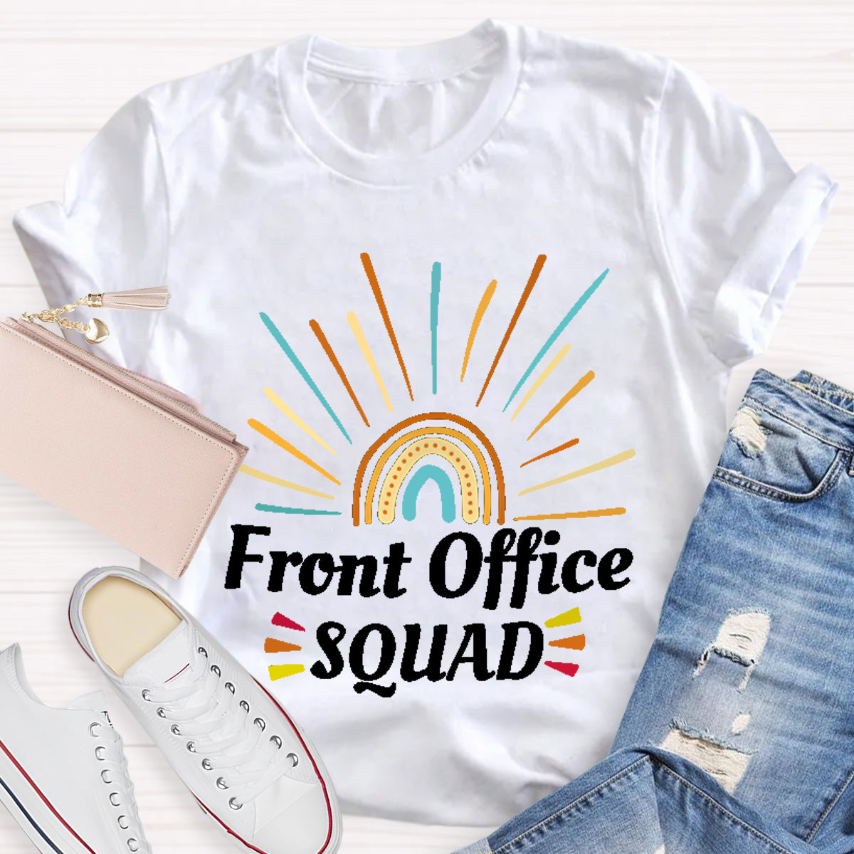 Rainbow Front Office Squad Teacher T-Shirt