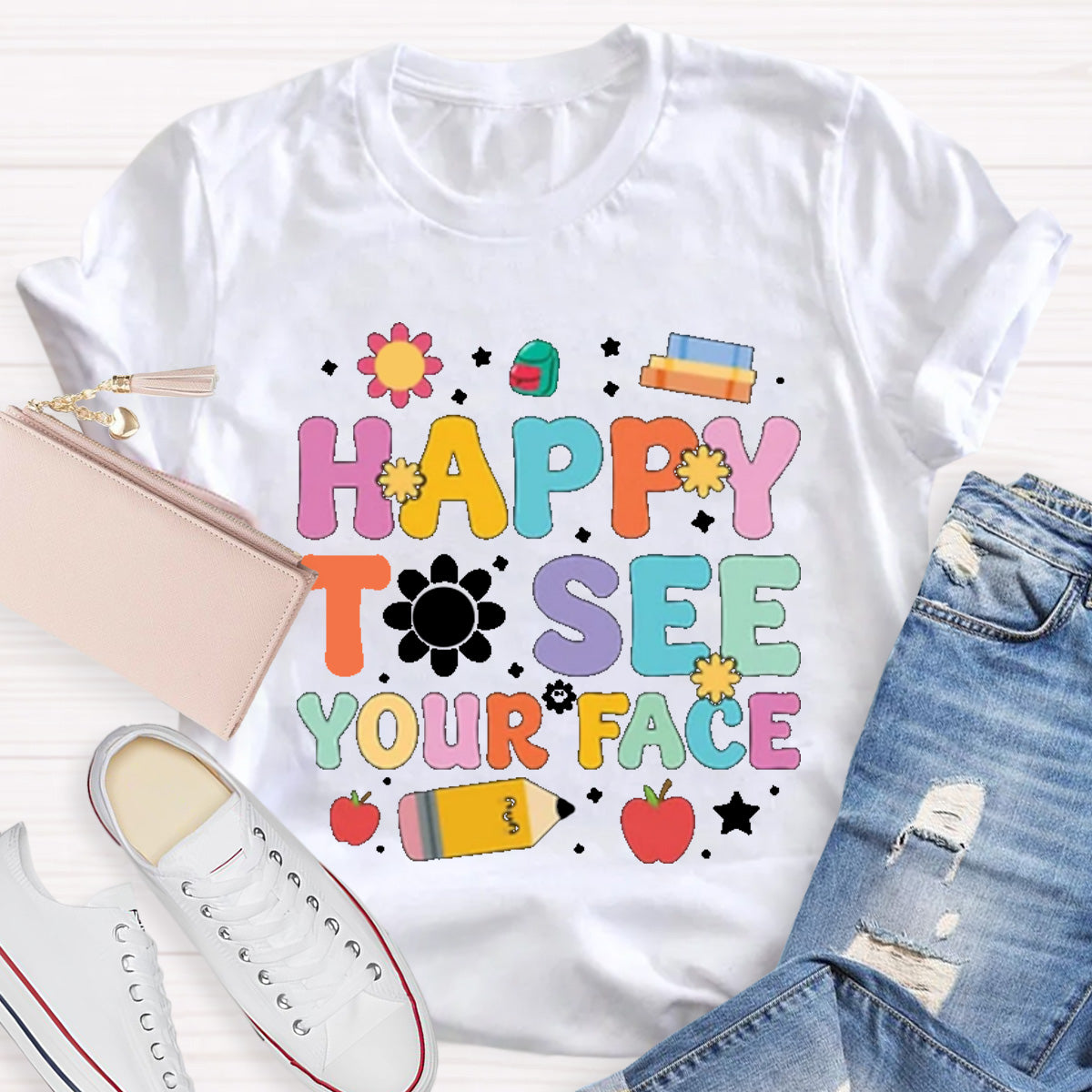 Happy To See Your Face Red Apple Teacher T-Shirt