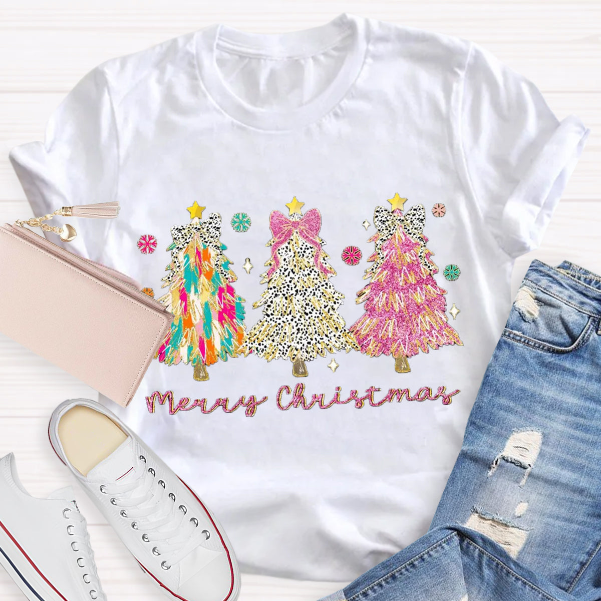 Colorful Coquette Glitter Christmas Tree T-Shirt