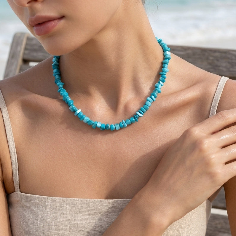 Natural Colorful Crushed Seashell Necklace — Bohemian-Style Summer Beach Vacation Clavicle Chain