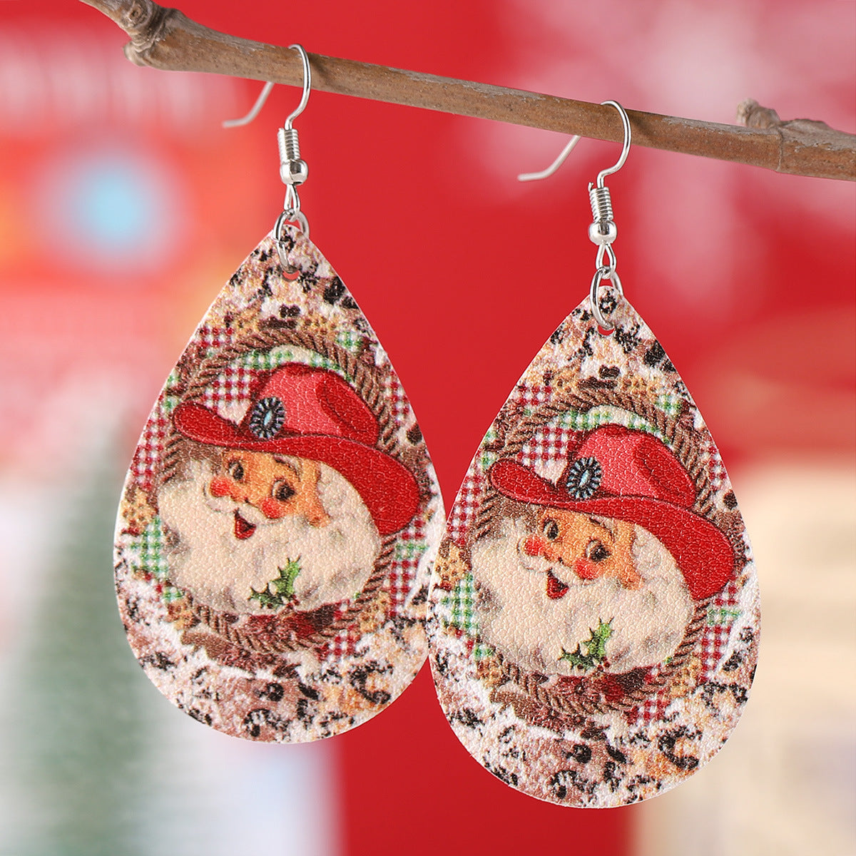 Santa Claus Leopard Plaid Snowflake Drop Pendant