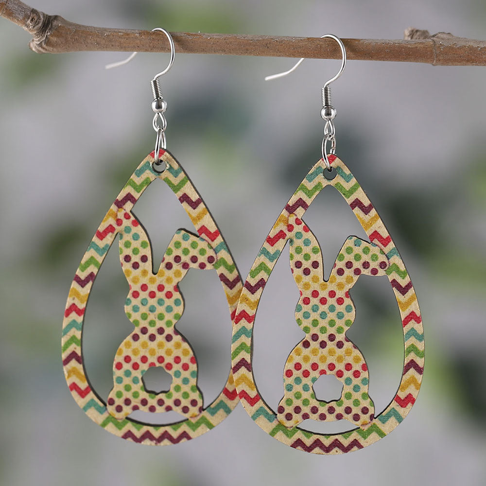 Colorful Striped Heart-Shaped Hollow Bunny Earrings