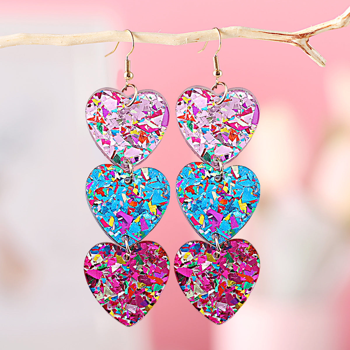 Heart-Shaped Triple-Earring Sequins For Valentine'S Day