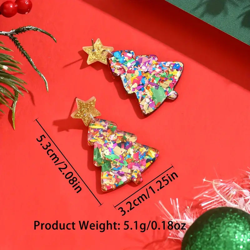 Colorful Christmas Tree Star Earrings