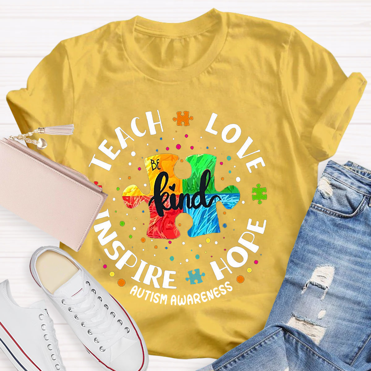 Teach Love Hope Inspire Be Kind Autism Awareness T-Shirt