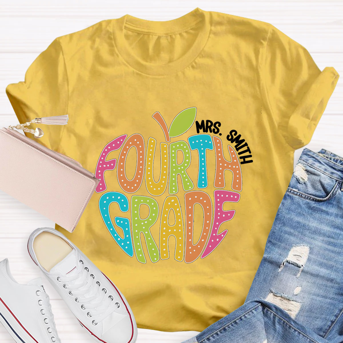 Personalized Grade And Name Letter Apple Teacher T-Shirt