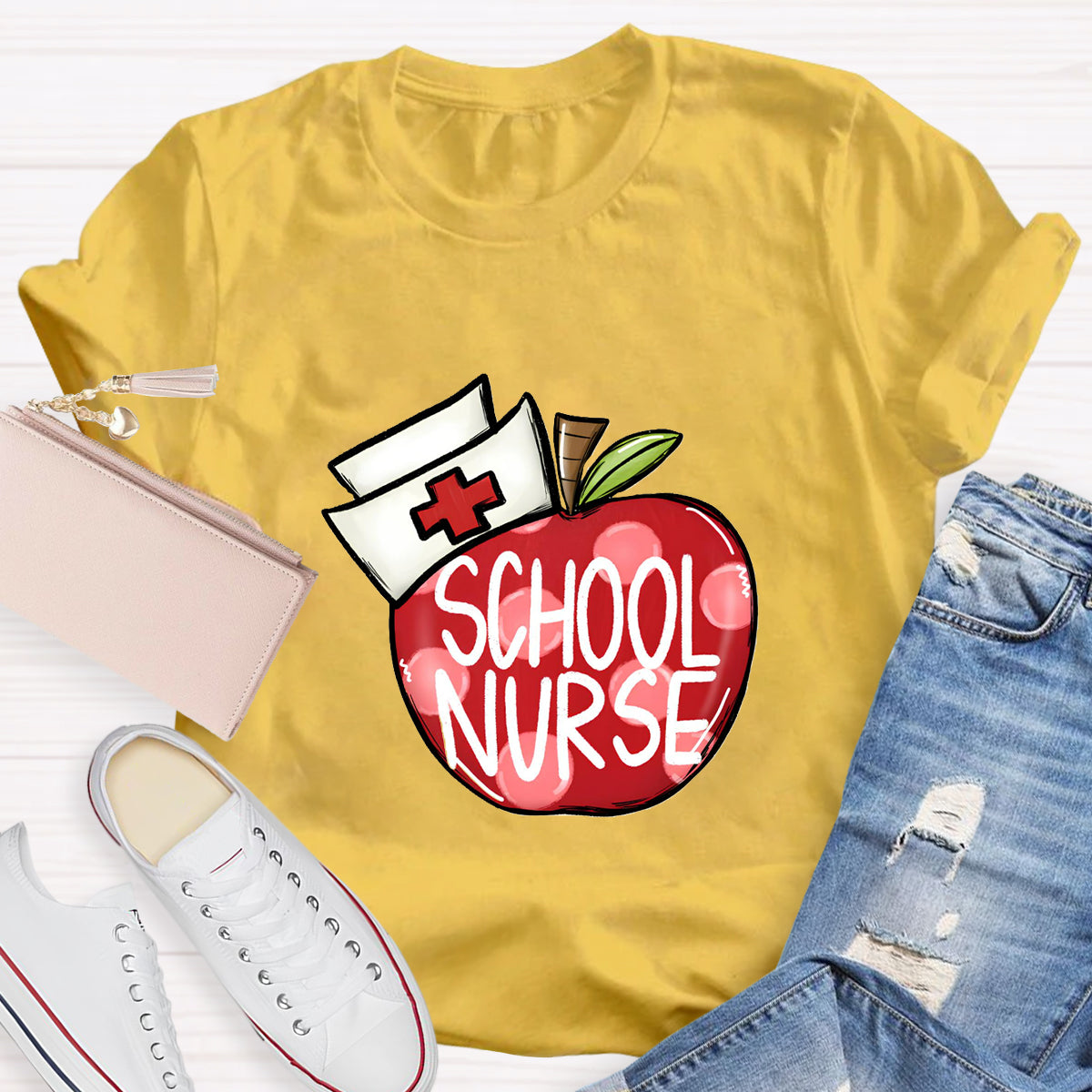 School Nurse Hat With Apple T-Shirt