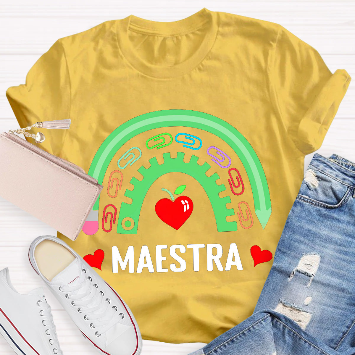 Maestra Color Paper Clip Teacher T-Shirt