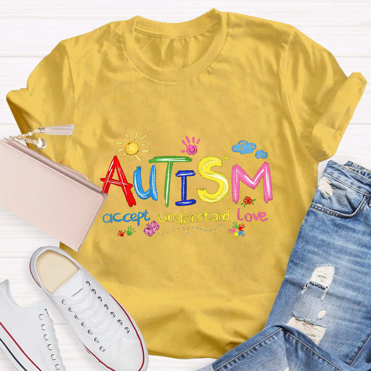 Brushstroke Autism Love Accept Teacher T-Shirt