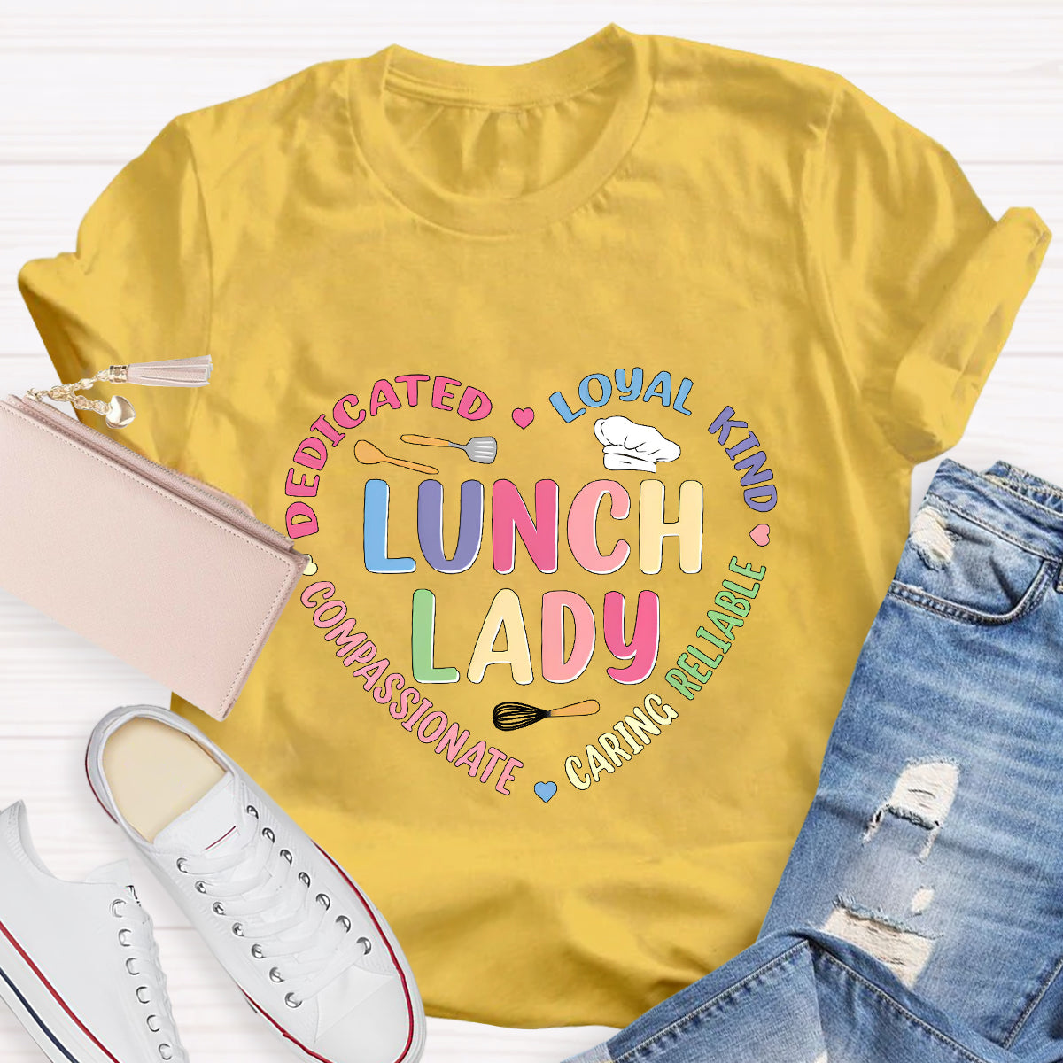 Lunch Lady Loyal Loved Heart Teacher T-Shirt