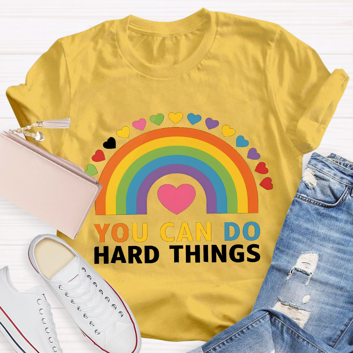 You Can Do Hard things Rainbow Teacher T-Shirt