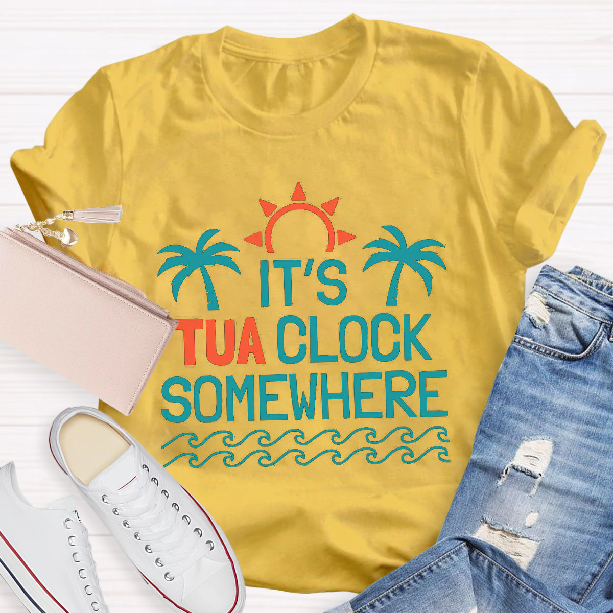 It's Tua Clock Somewhere Summer Beach Funny Retirement T-Shirt