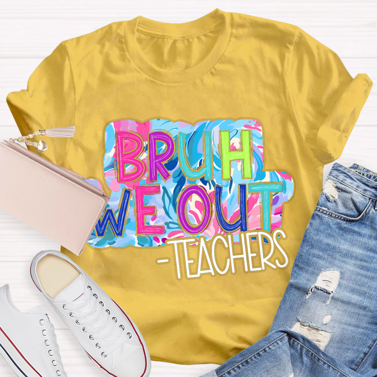 Bruh We Out  Pink Letters Teacher T-Shirt