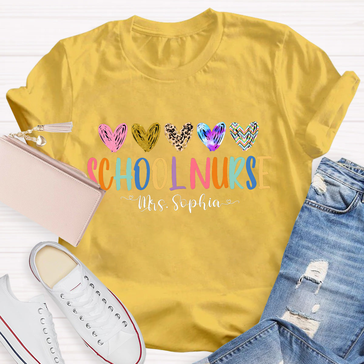 Personalized Name School Nurse  Teacher T-Shirt