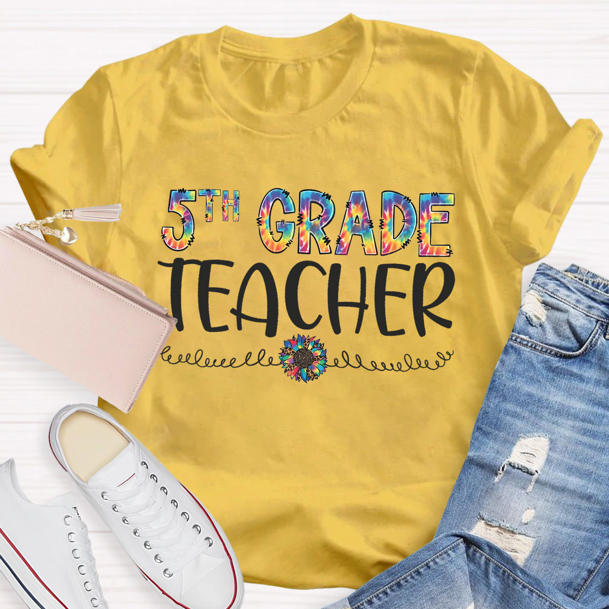 Personalized Grade Colorful Sunflower Teacher T-Shirt