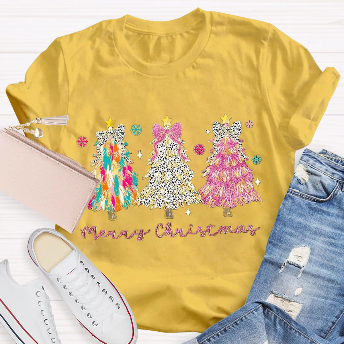 Colorful Coquette Glitter Christmas Tree T-Shirt