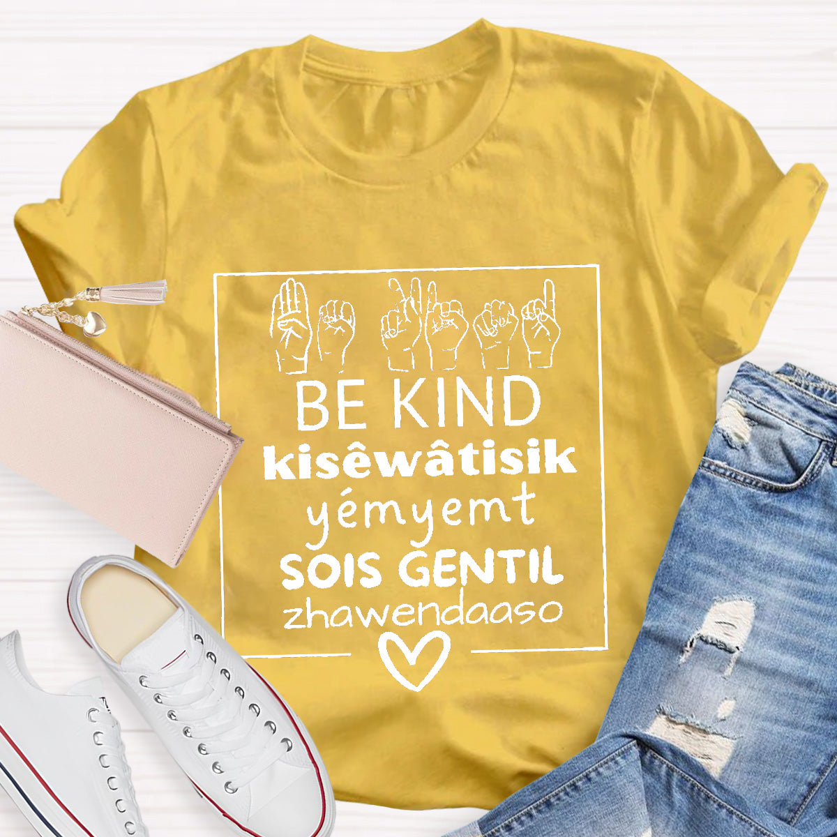Various Languages Be Kind Heart Teacher T-Shirt