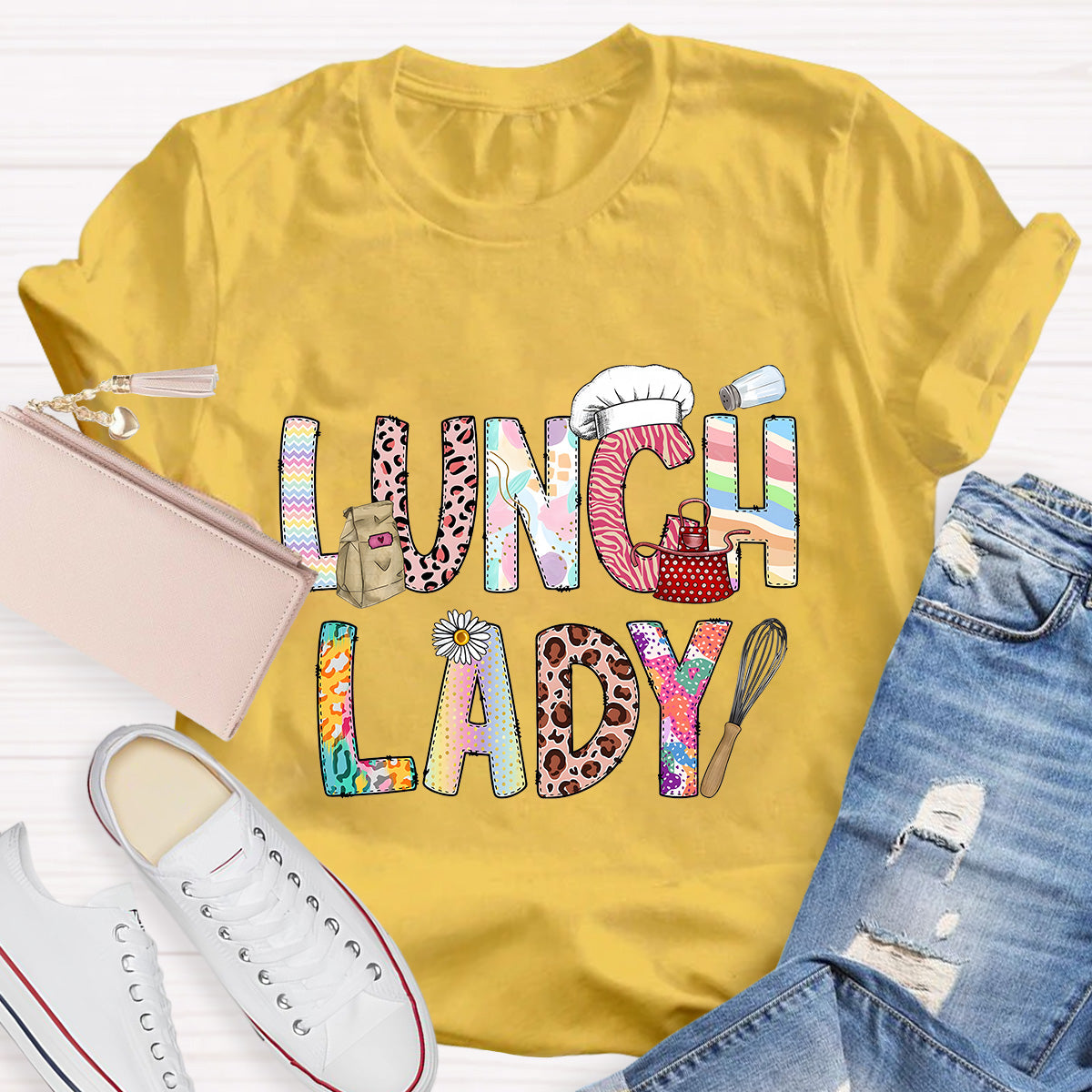 Lunch Lady Flower Teacher T-Shirt