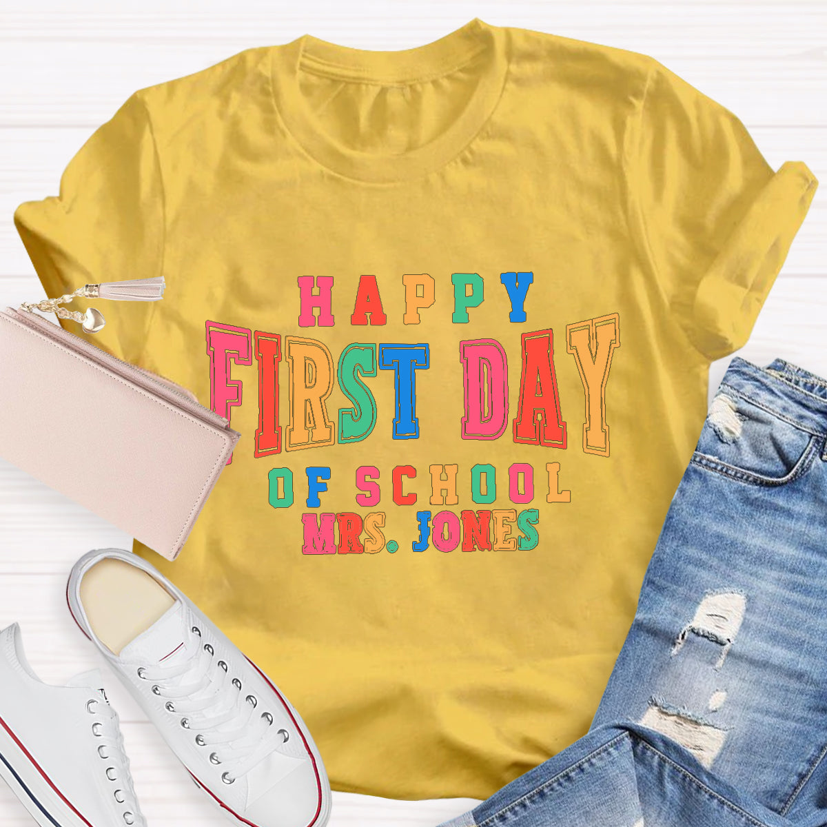 Personalized Name Happy First Day Of School Teacher T-Shirt