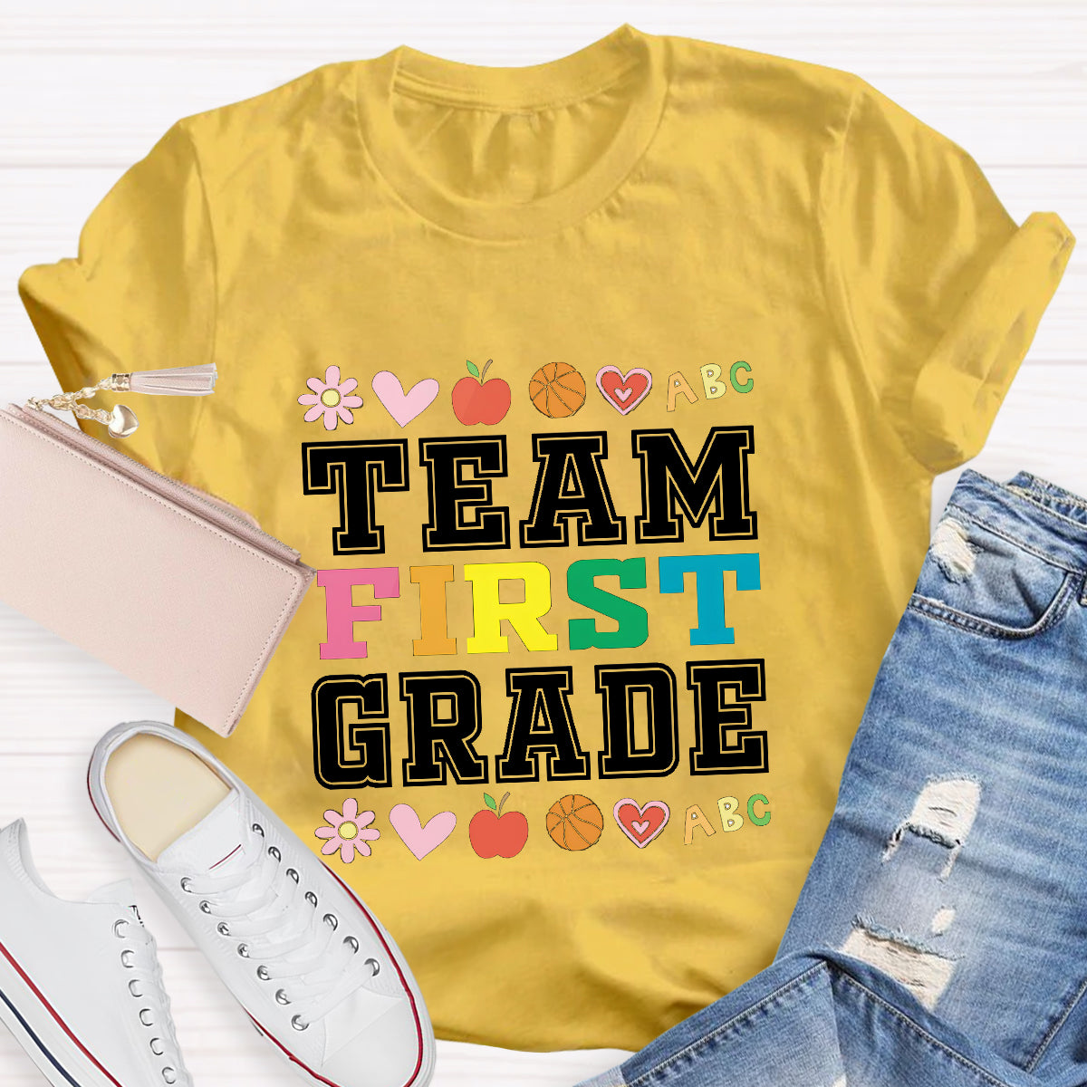 Personalized Grade Team Colorful First Grade Teacher T-Shirt