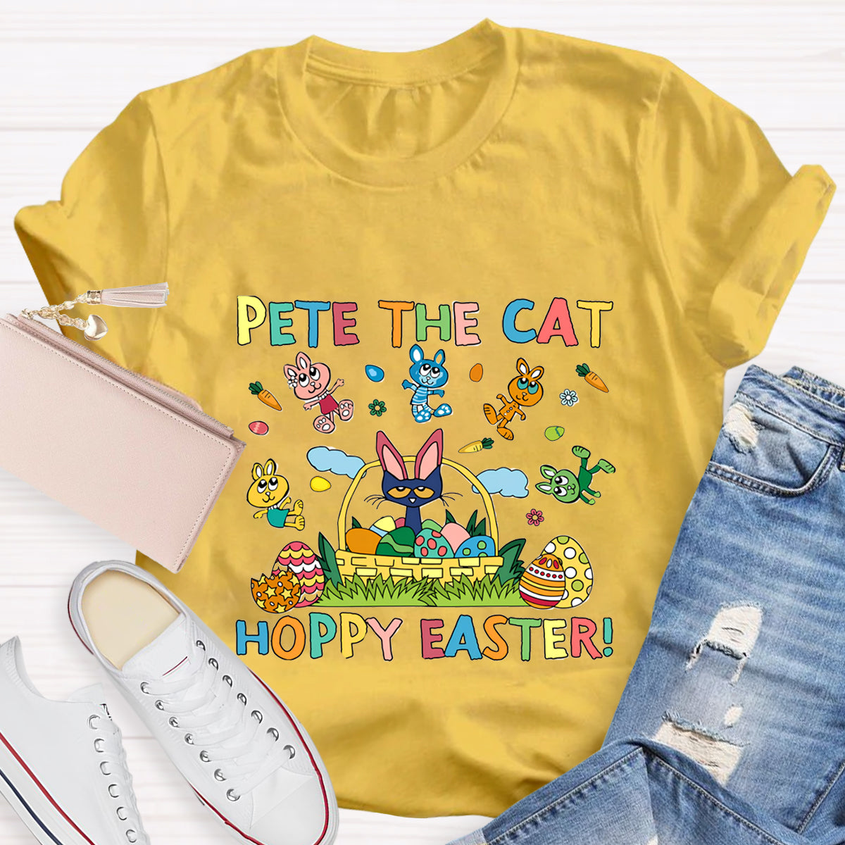Pet The Cat Hoppy Easter Teacher T-Shirt