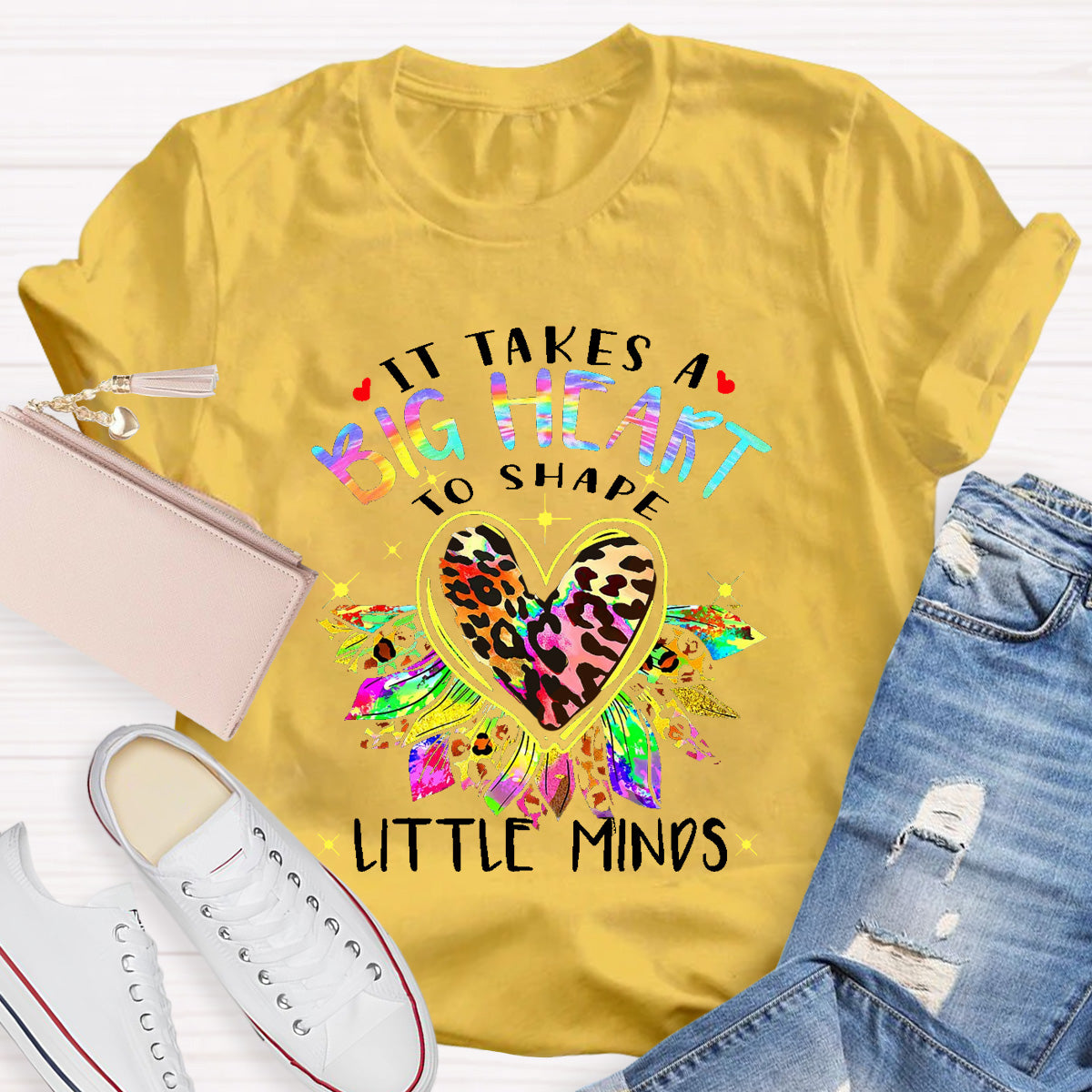 It Takes A Big Heart To Shape Little Minds Leopard Sunflower T-Shirt