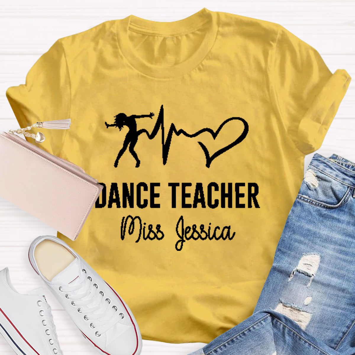 Personalized Name Dance Black Letters Teacher T-Shirt