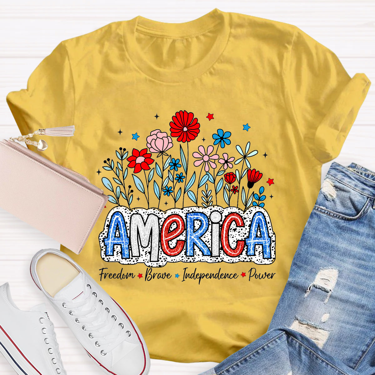 American Teacher Freedom Brave Power T-Shirt
