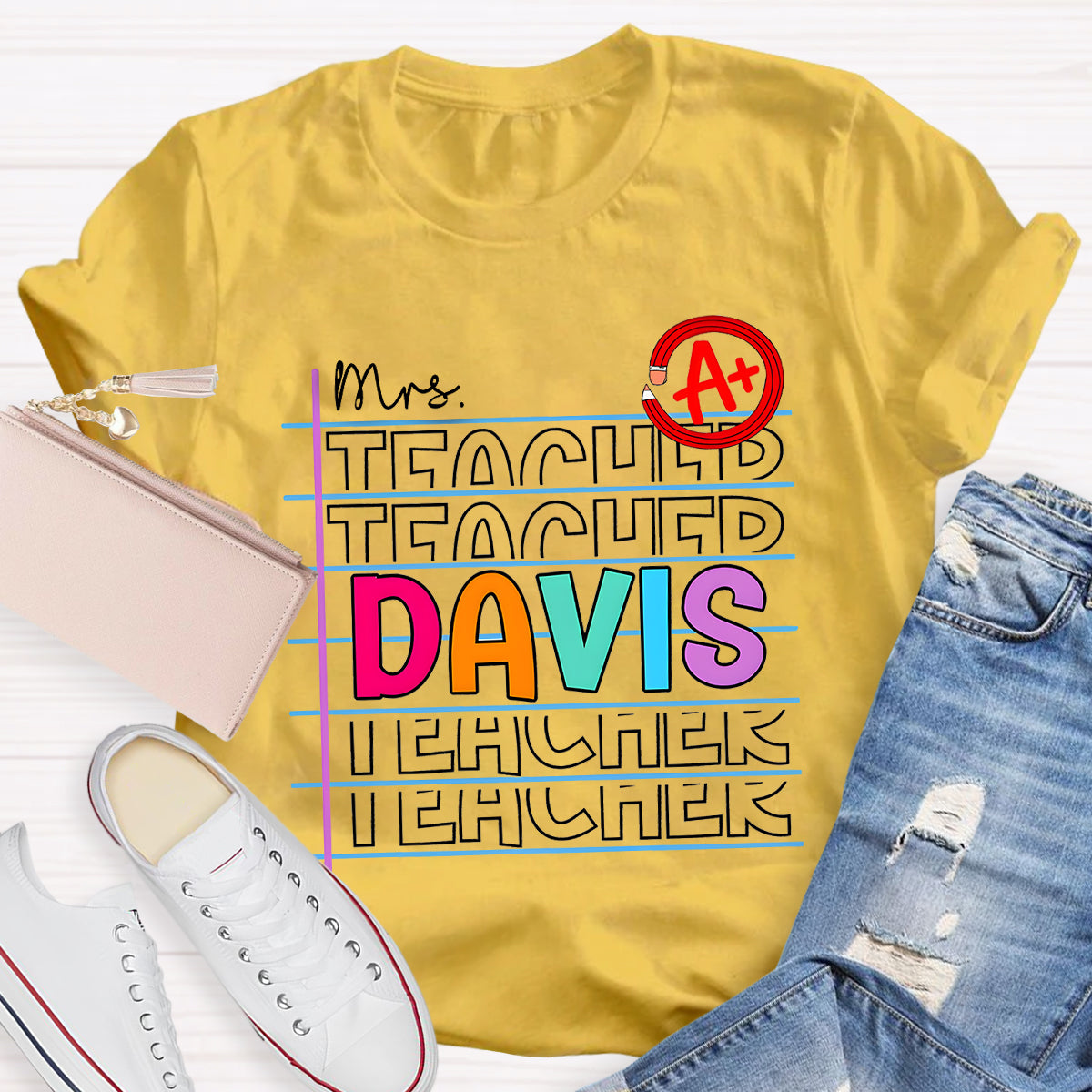 Personalized Name Colorful Letters Teacher T-Shirt
