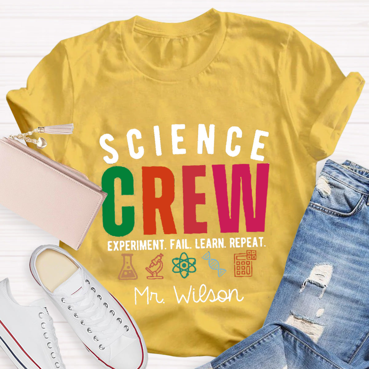 Personalized Name Science Crew Teacher T-Shirt