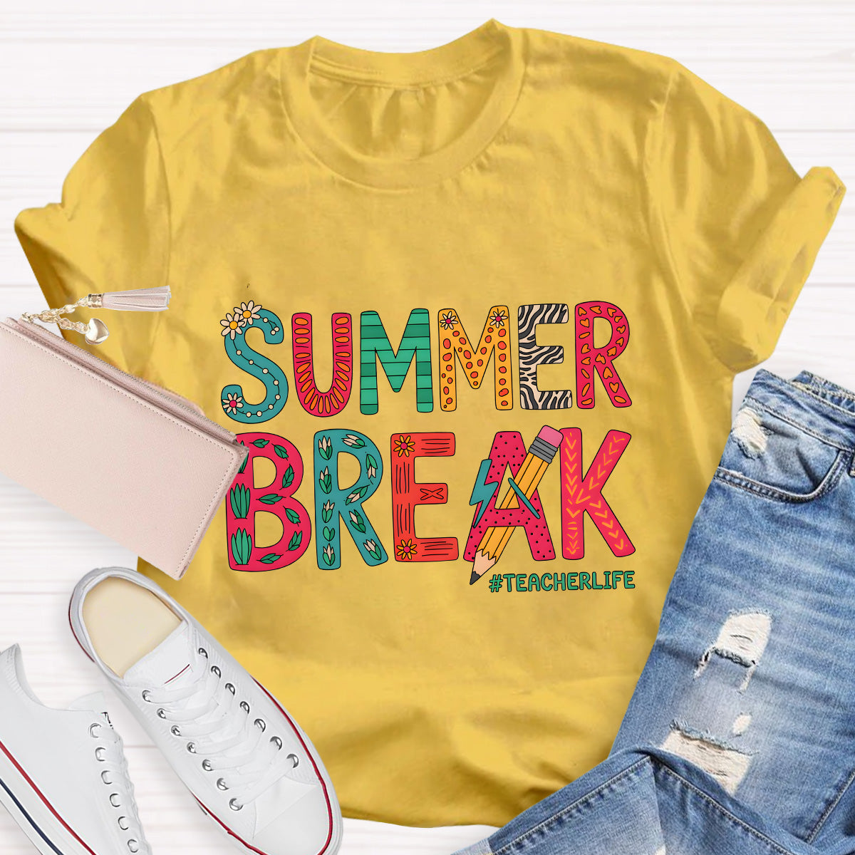 Summer Break Teacher Life Pencil Teacher T-Shirt