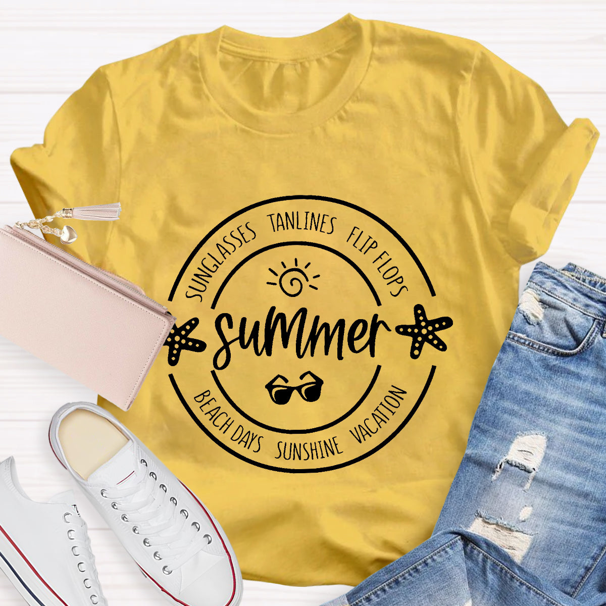 Summer Sunglasses Tanlines Flip Flops Beach Days Sunshine Vacation Teacher T-Shirt