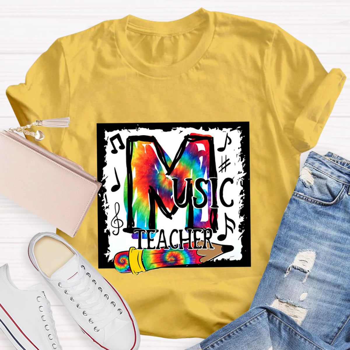 Colorful Music Note Teacher T-Shirt