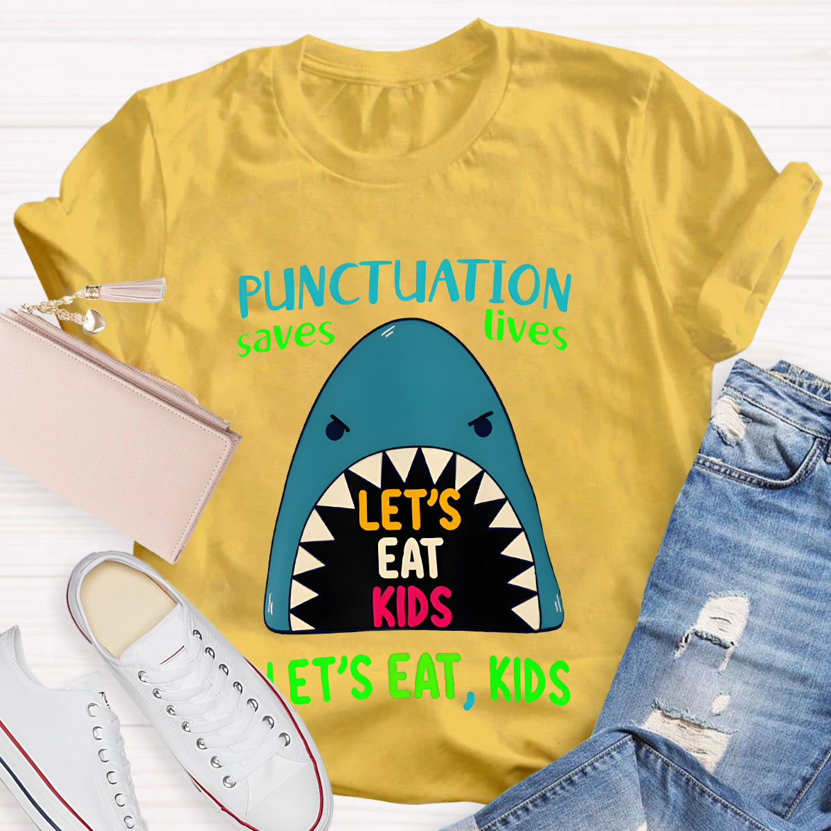 Punctuation Saves Lives The Blue Shark Teacher T-Shirt