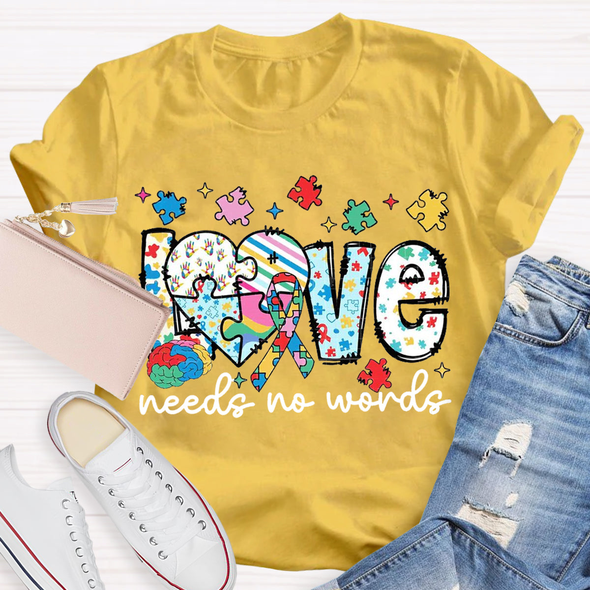 Love Needs No Words Autism Teacher T-Shirt