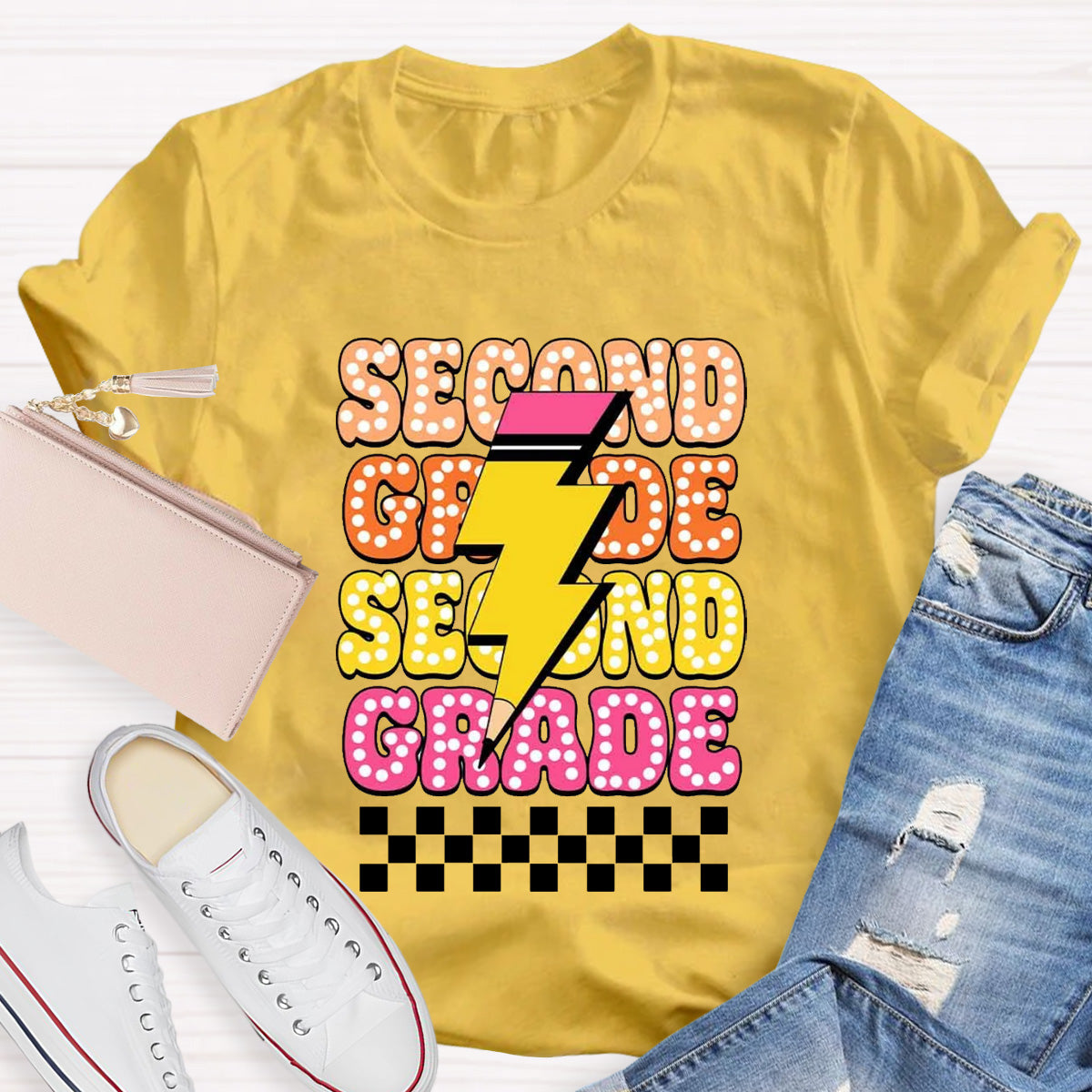 Personalized Grade Pencil Teacher Second Grade T-Shirt