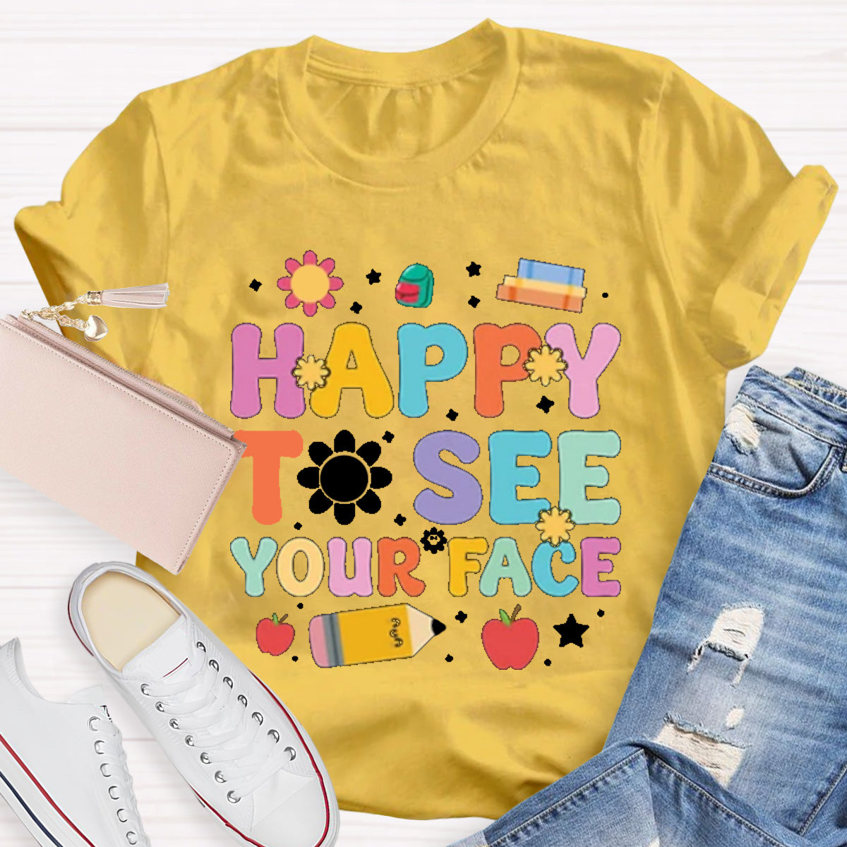 Happy To See Your Face Red Apple Teacher T-Shirt