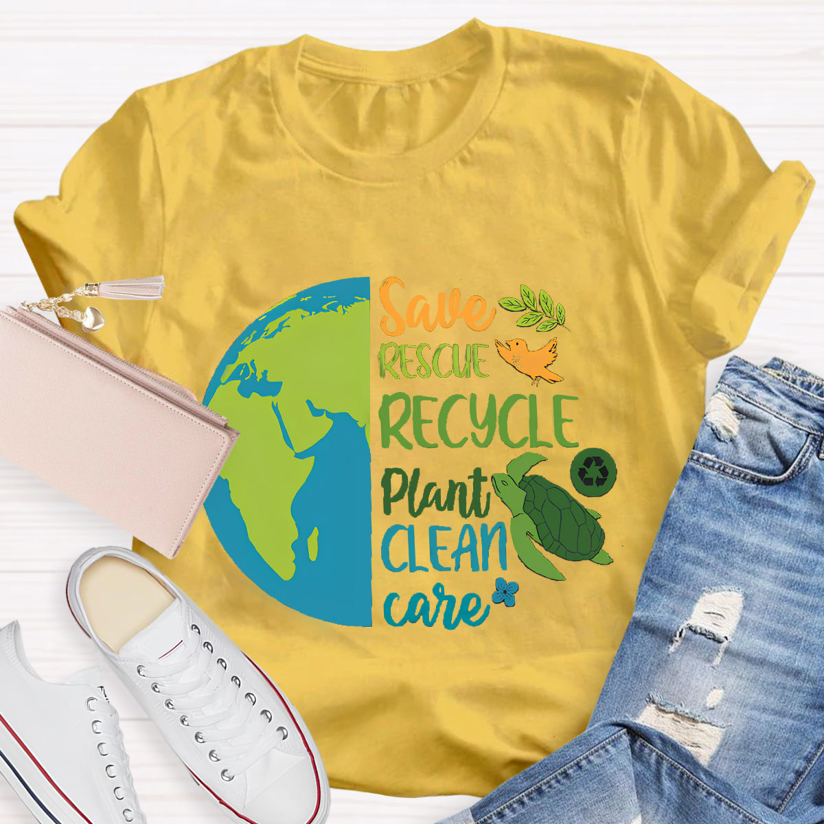 Save Rescue Recycle Plant Clean Care Earth Day T-Shirt