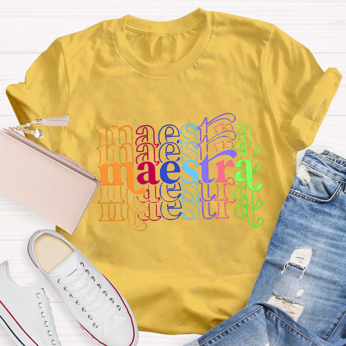 Maestra Colorful Letters Teacher T-Shirt