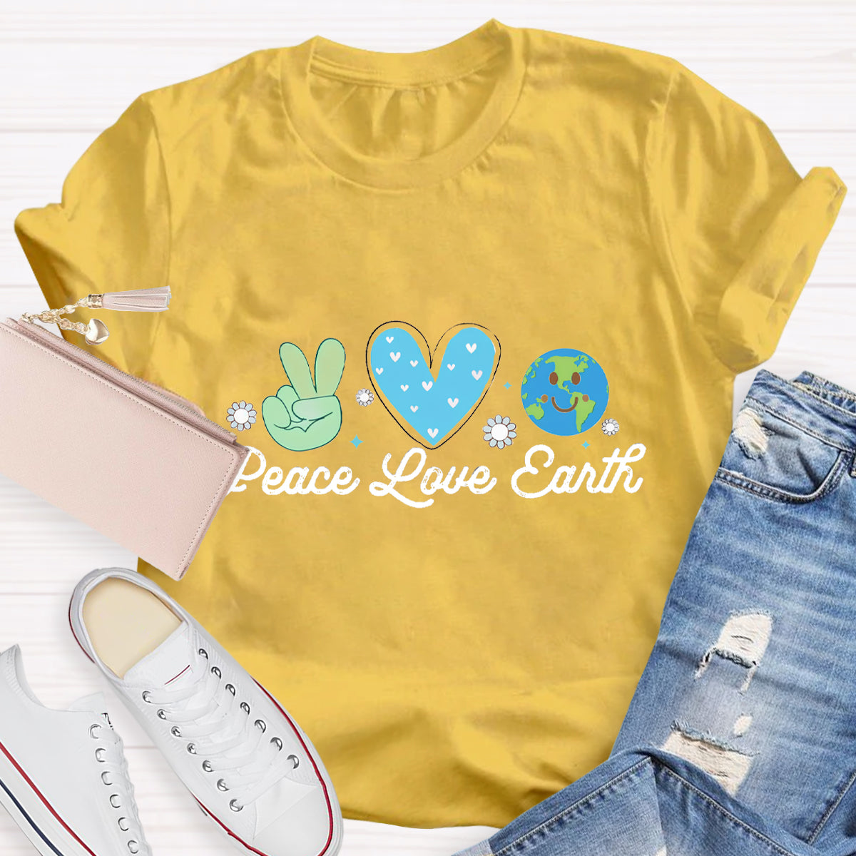 Peace Love Earth Teacher T-Shirt