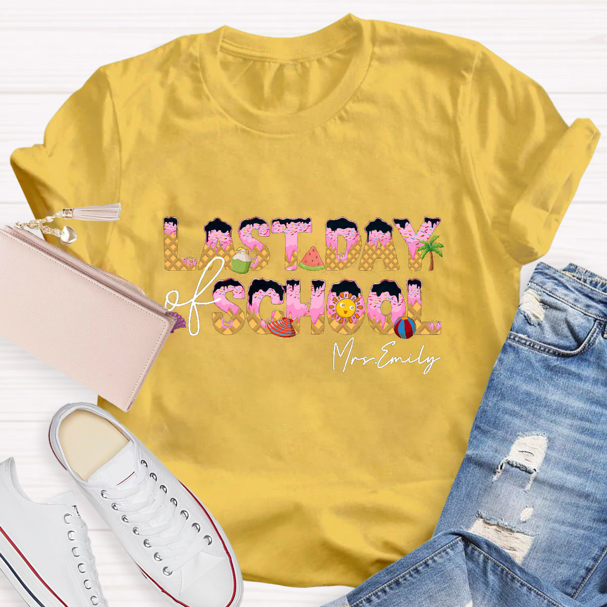 Personalized Name Last Day Of School  Teacher T-Shirt