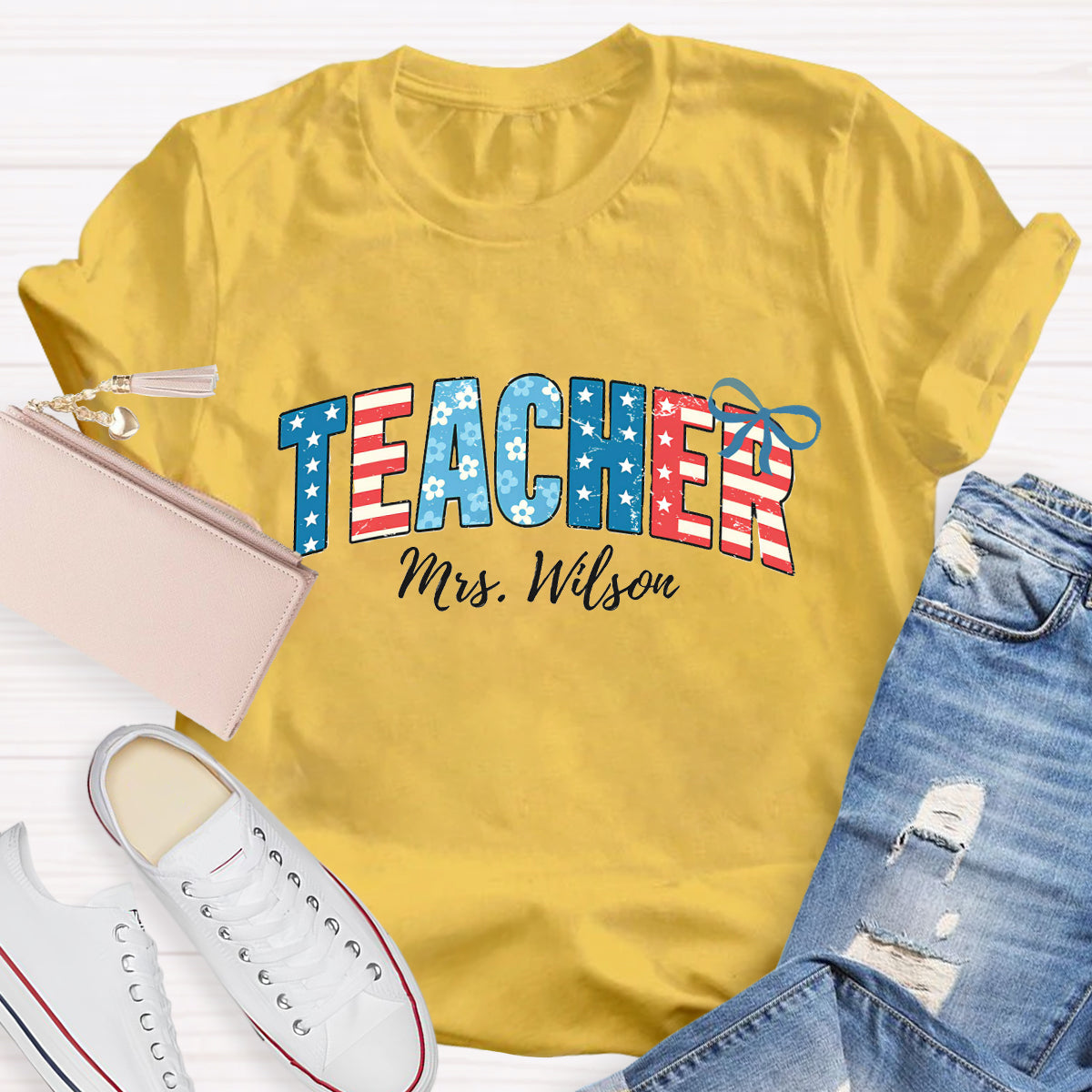 Personalized Teacher Name Independence Day T-Shirt