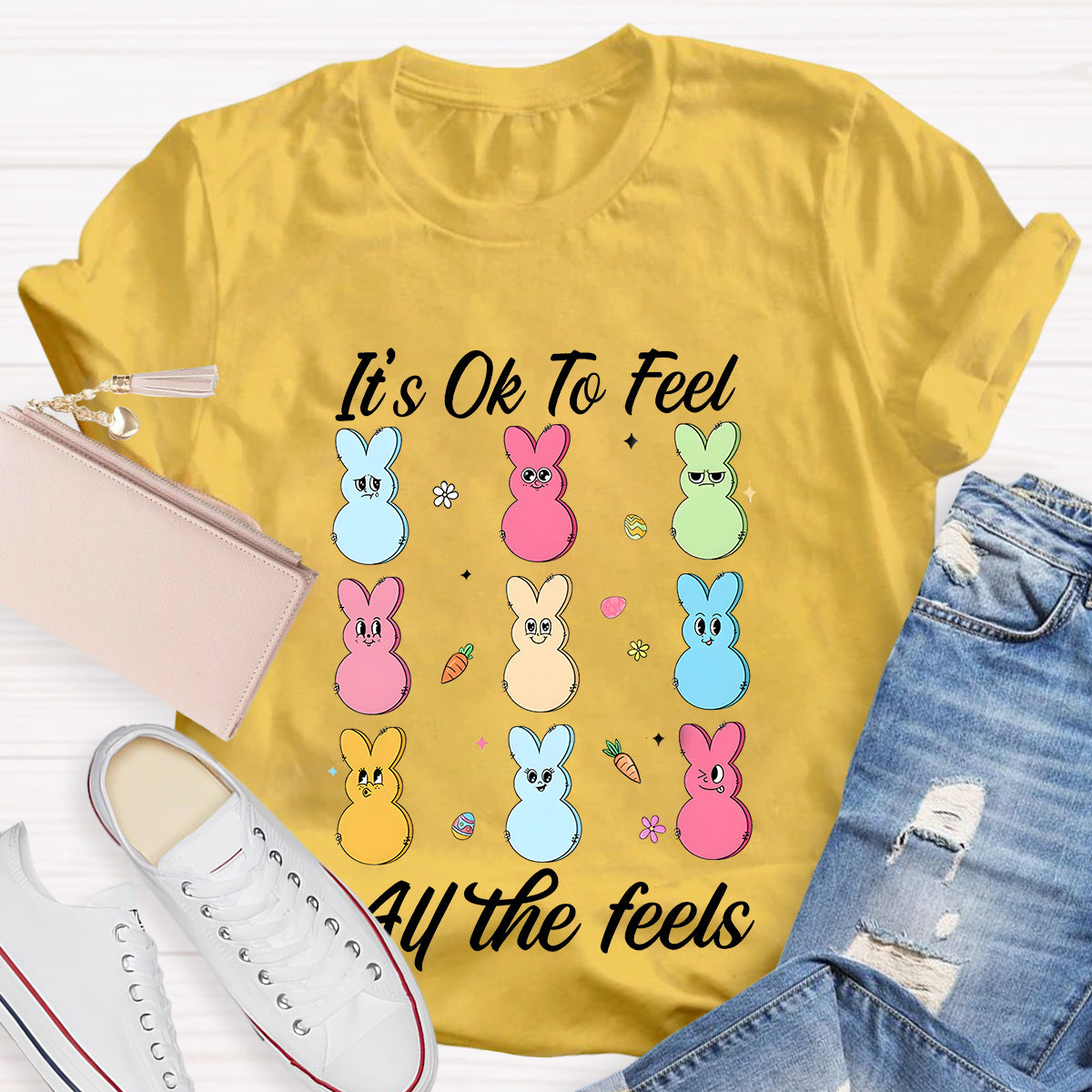 It's Ok To Feel All The Feels Bunny Teacher T-Shirt