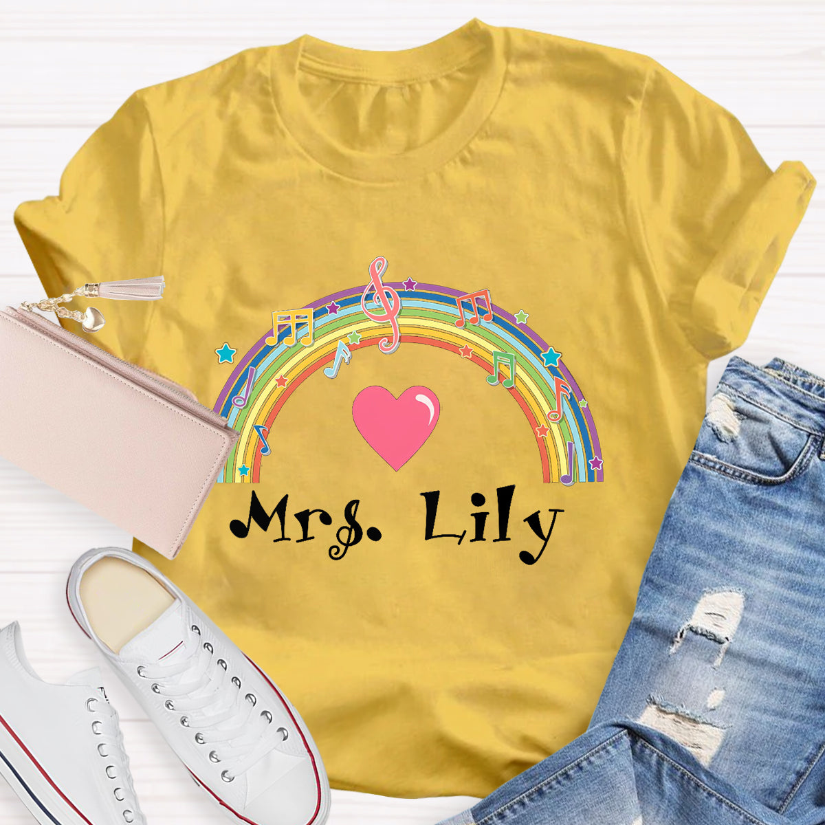 Personalized Music Teacher Name Rainbow T-Shirt