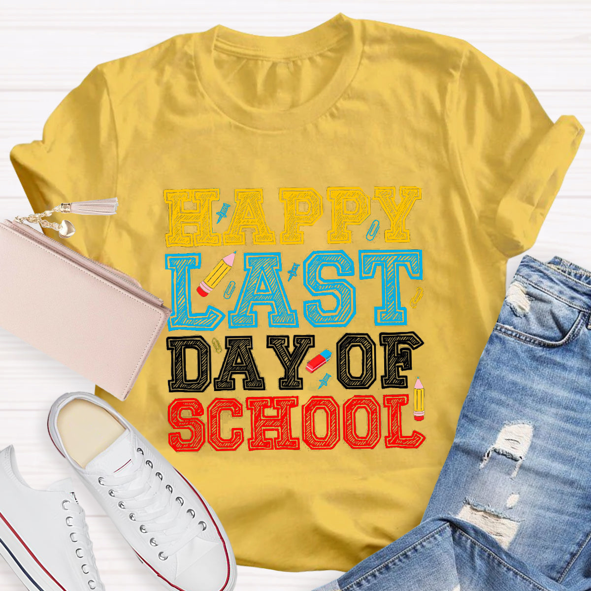 Happy Last Day Of School Pencil Teacher T-Shirt