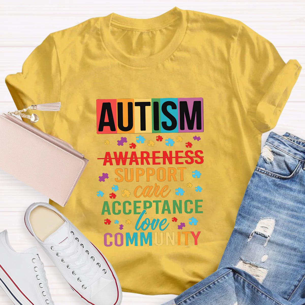 Autism Awareness Support Care Acceptance Love T-Shirt