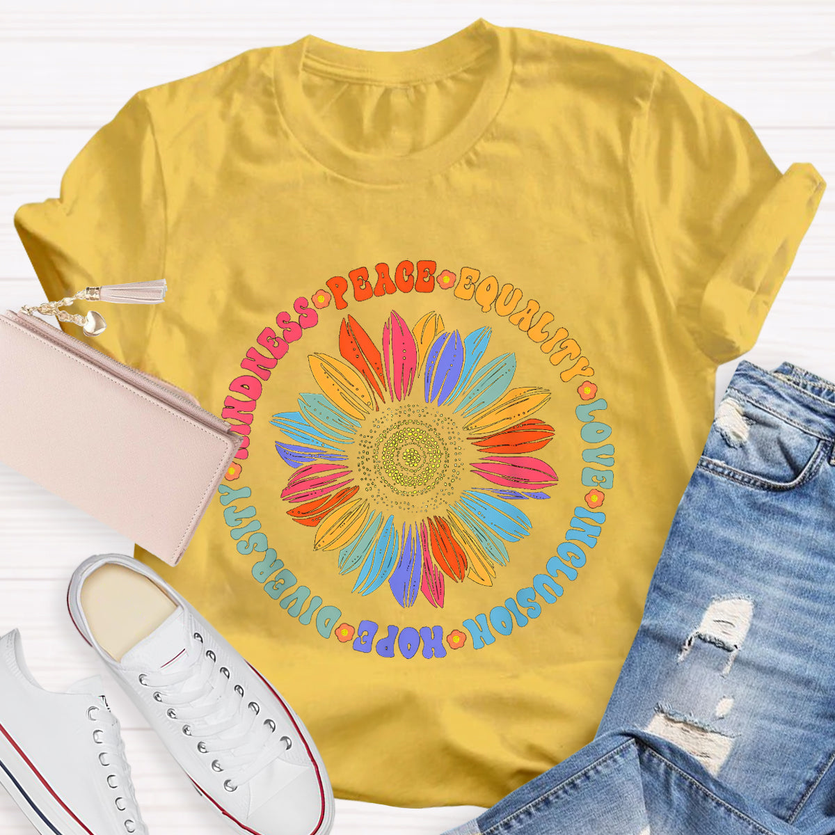 Kindness Peace Hope Sunflower Teacher T-Shirt