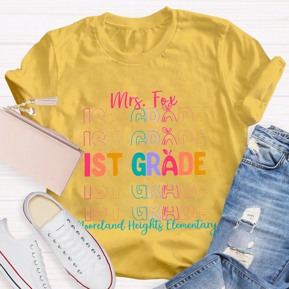 Personalize Name Grade And School Name Teacher T-Shirt