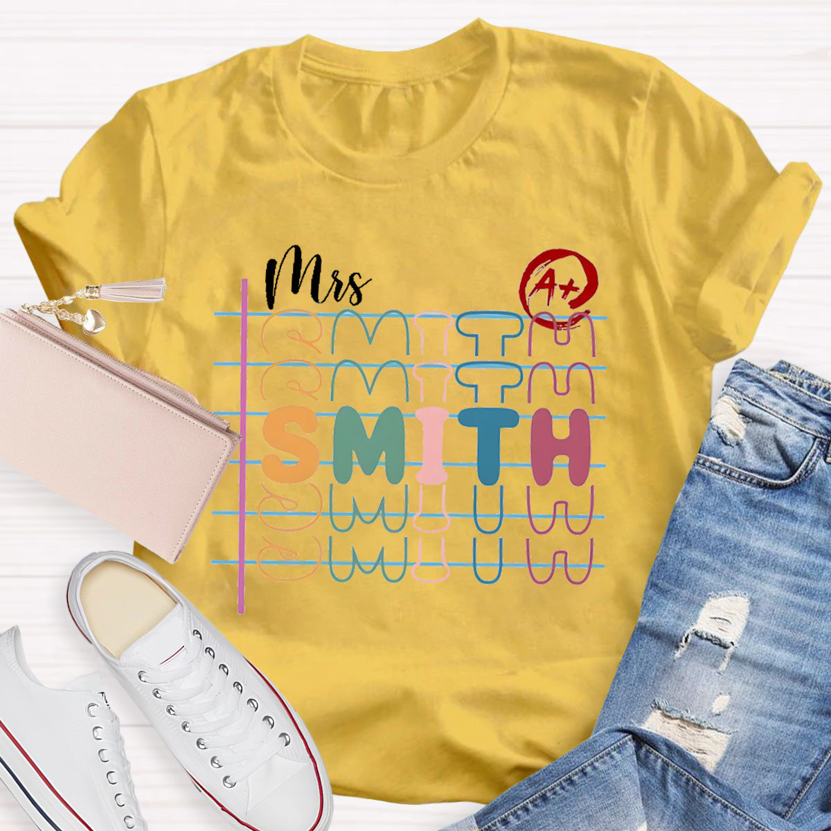 Personalized Name Colorful Letters Teacher T-Shirt